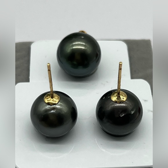 12.8mm South Sea Pearl Tahitian Blk Stud Earrings  with 13.2mm Pendant  … - Picture 11 of 15